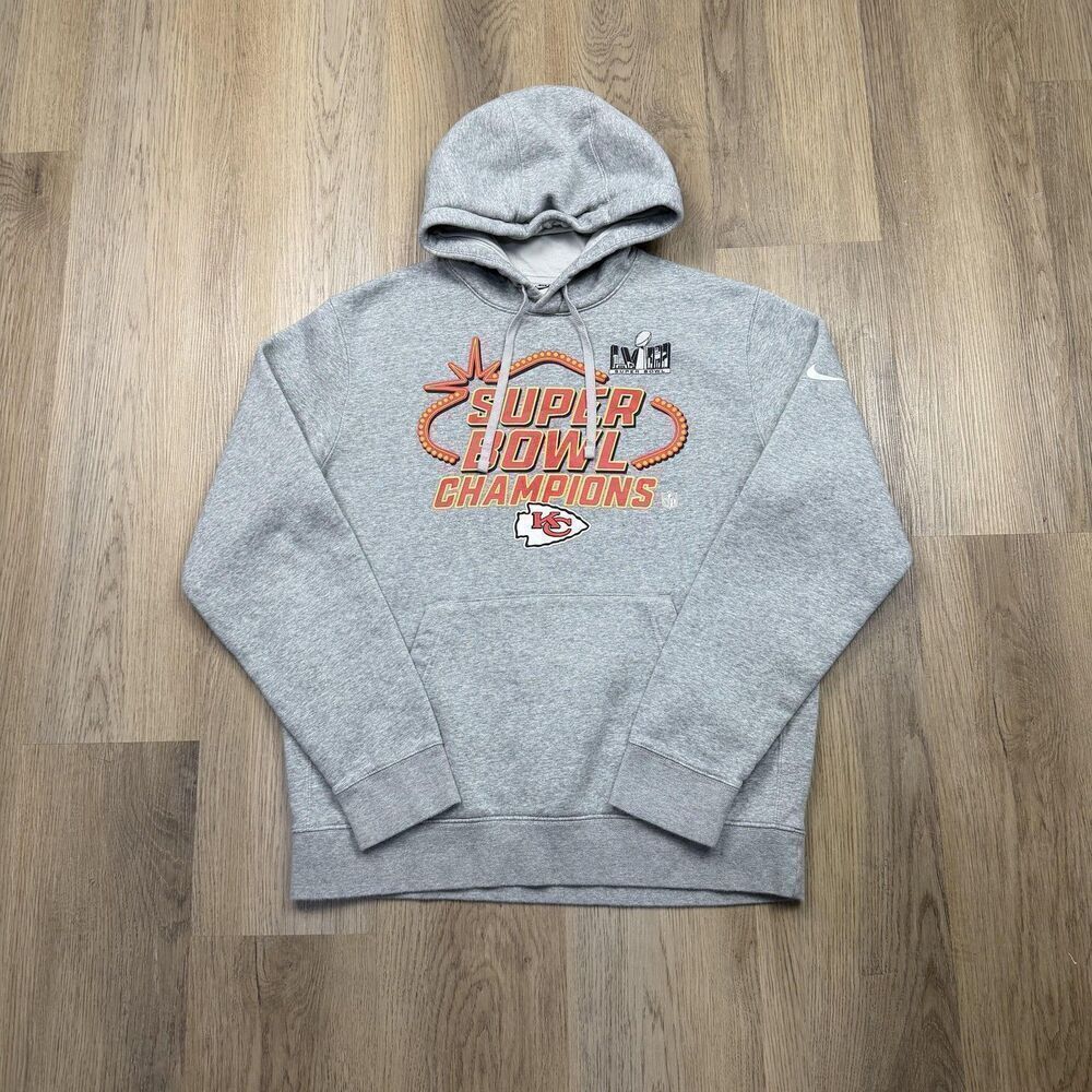 Kansas City Chiefs Hoodie Mens Medium Gray NFL Nike Super Bowl Champions